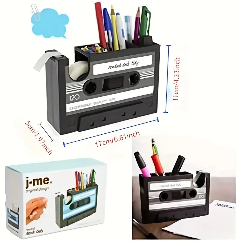 1pc Retro Style Cassette Pen Holder - Made of Durable PE Material, Suitable for Daily Office Use