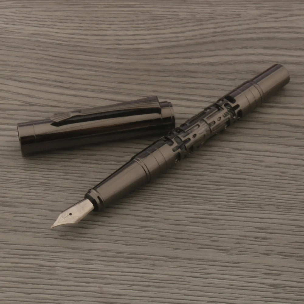 1PC High Quality Brand New Fountain pen Metal Hollow out Gun gray School Student Office Gifts Stationery ink pens