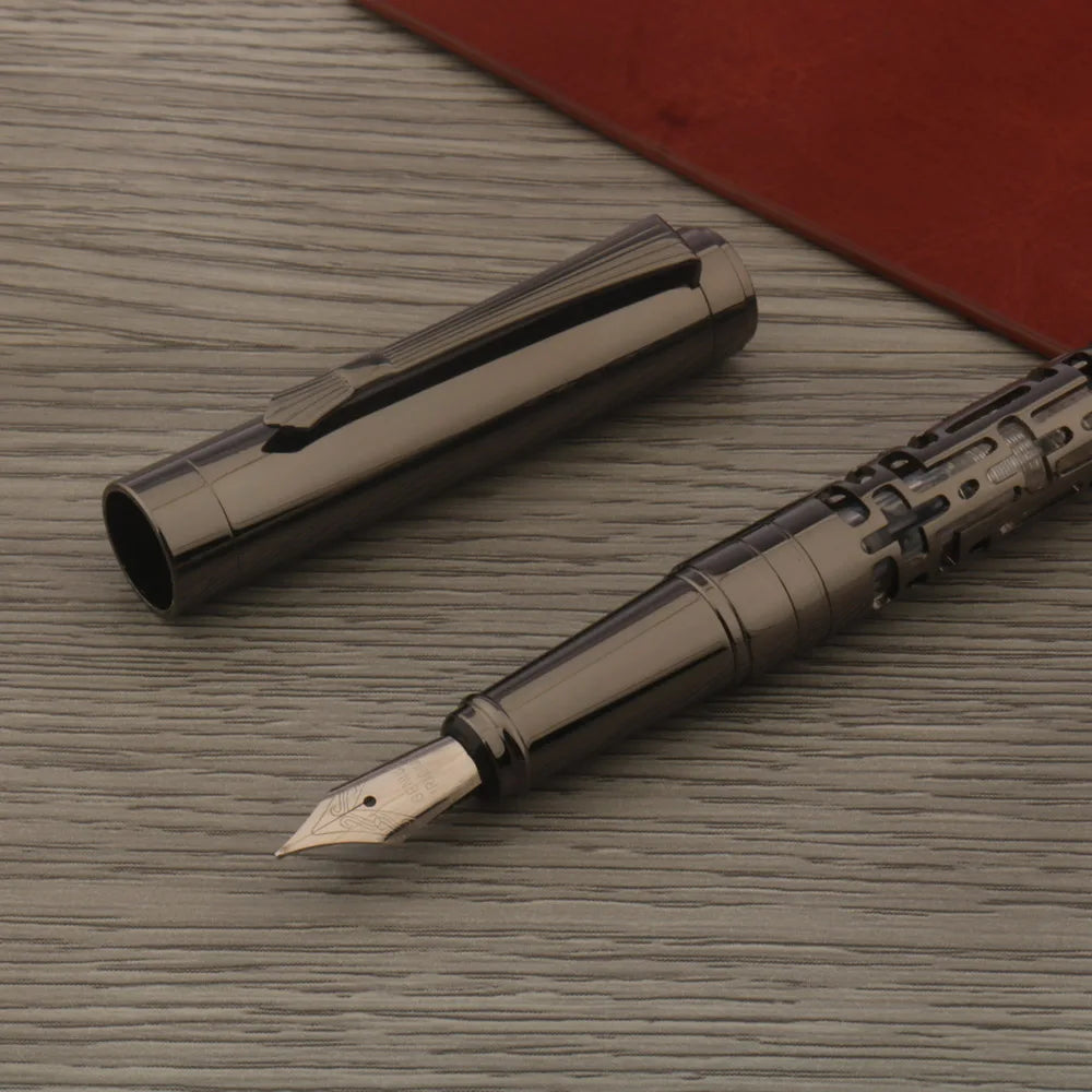 1PC High Quality Brand New Fountain pen Metal Hollow out Gun gray School Student Office Gifts Stationery ink pens