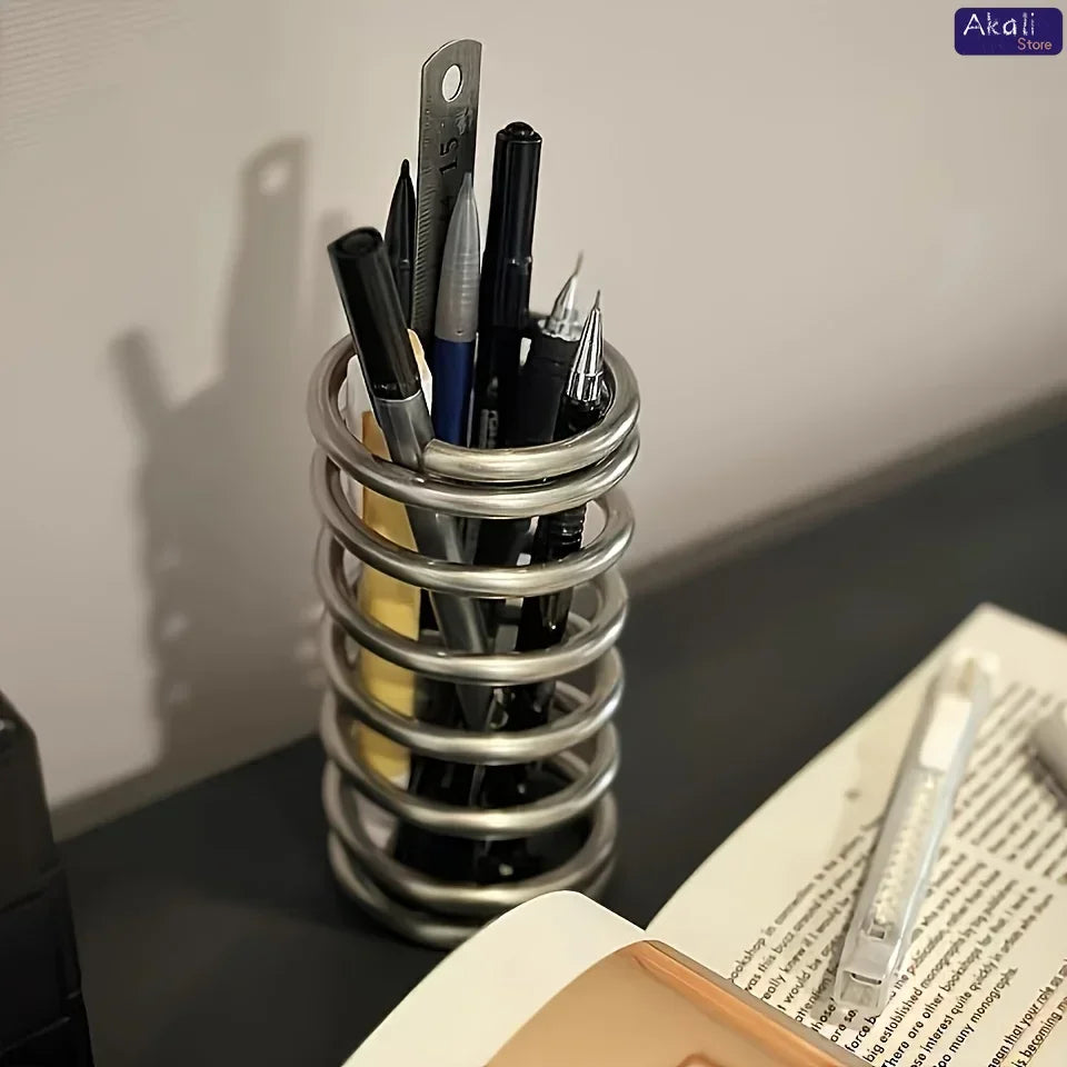 Creative Spiral Pen Holder Multifunctional Stainless Steel Desktop Storage Rack Bathroom Toothbrush Box Student Gifts