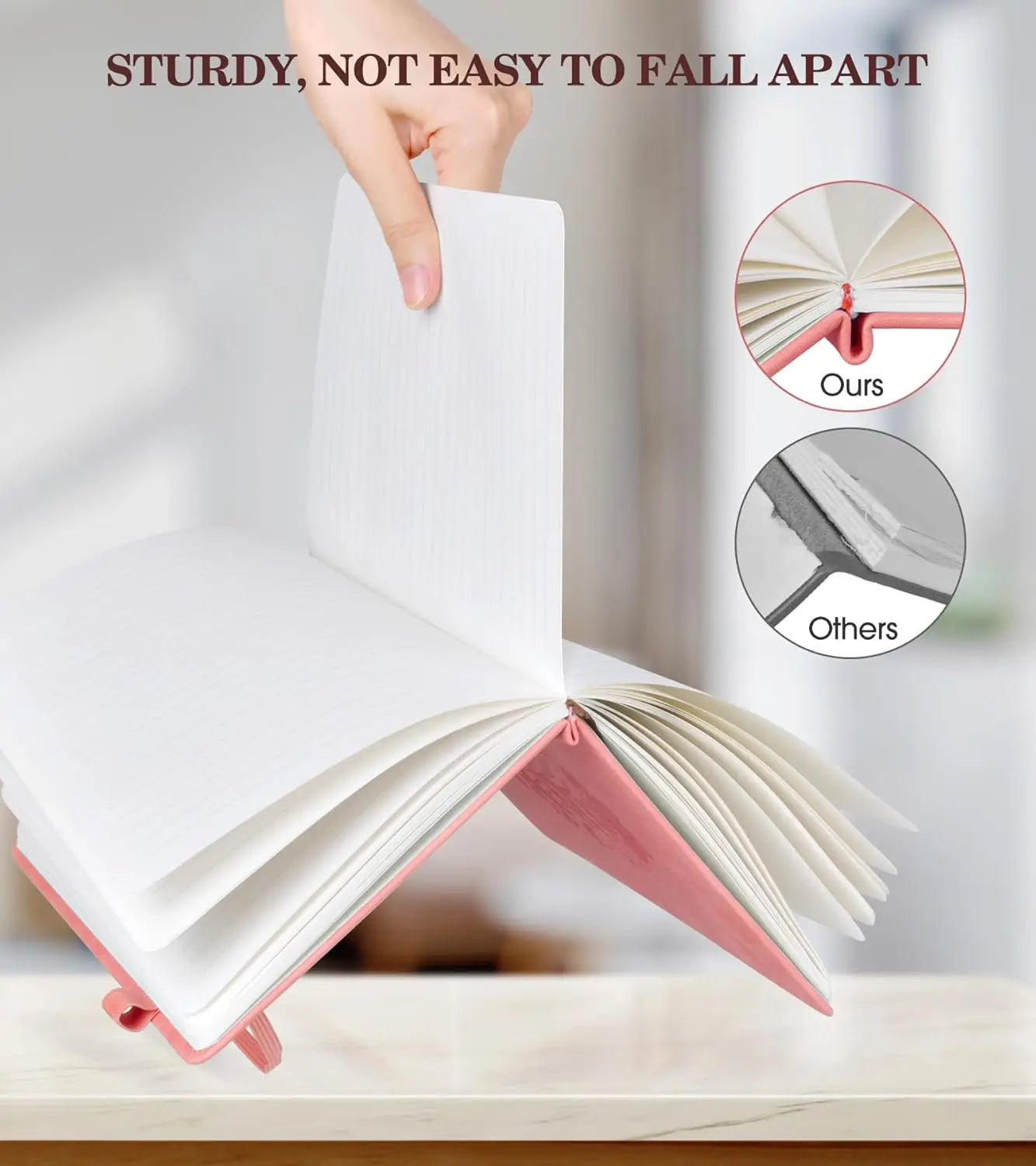 A5 Pink Hardcover Leather Journal for Women, 200 Pages Lined Notebook with Elastic Closure, Perfect for Writing and Travel